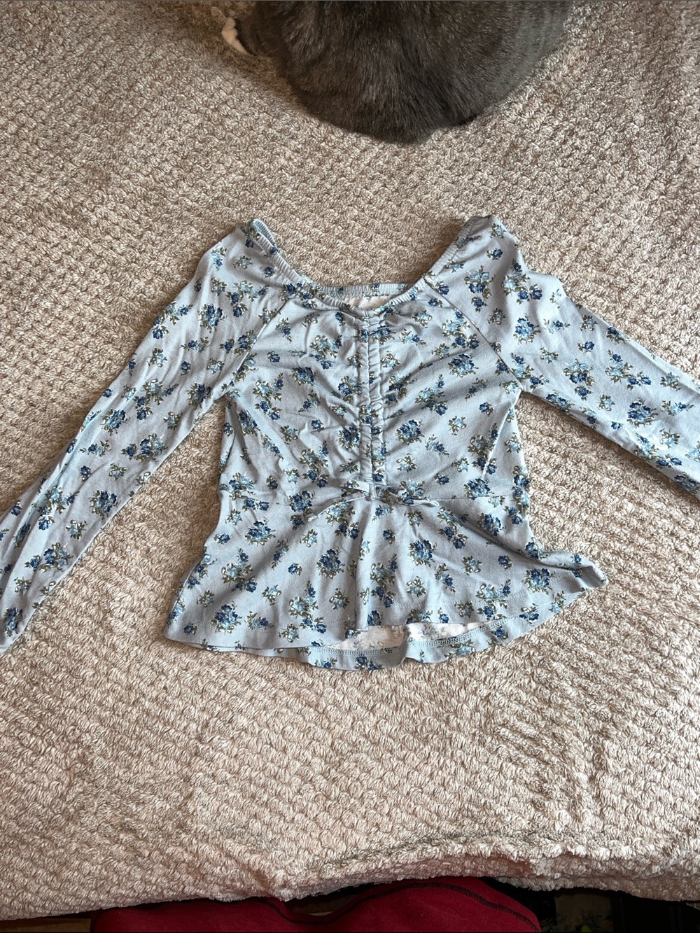 KIDS Light Blue Floral Peplum Long-Sleeve Top